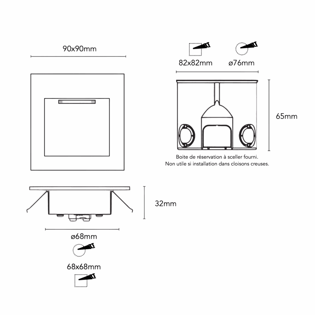 Schéma du produitENCASTRÉ MURAL LEO CARRÉ