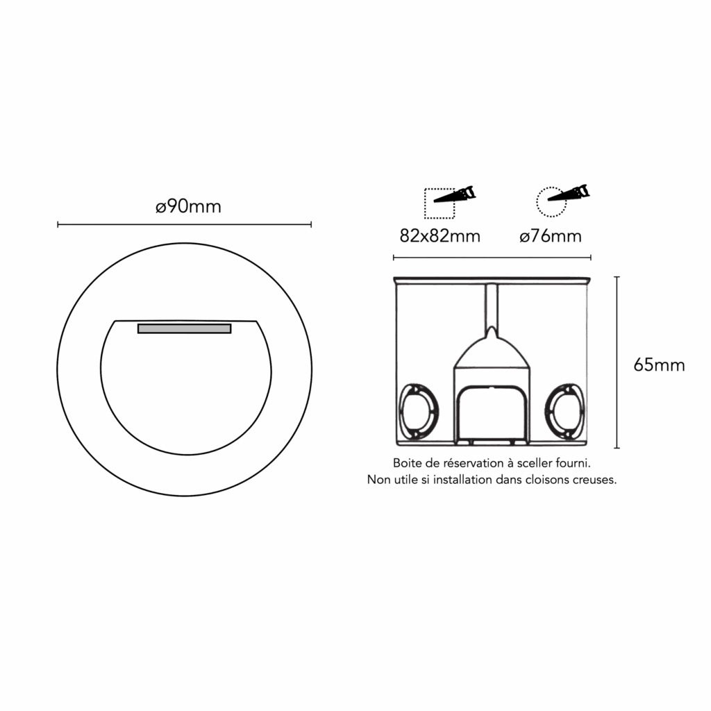 Schéma du produitENCASTRÉ MURAL LEO ROND
