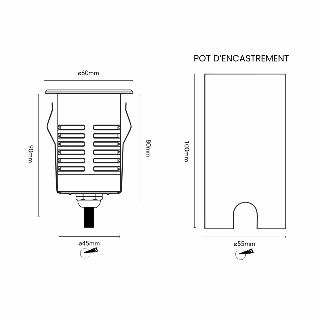 Schéma du produitIN3R-AC – ENCASTRÉ DE SOL 3W 230V